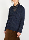 Horseshoe V Neck Aran Sweater | Rich Navy