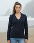 Horseshoe V Neck Aran Sweater | Rich Navy