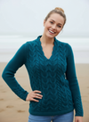 Horseshoe V Neck Aran Sweater | Teal Harbour