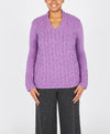 Horseshoe V Neck Aran Sweater | Orchid