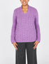 Horseshoe V Neck Aran Sweater | Orchid