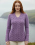 Women's Horseshoe V Neck Aran Sweater | Orchid - Clearance