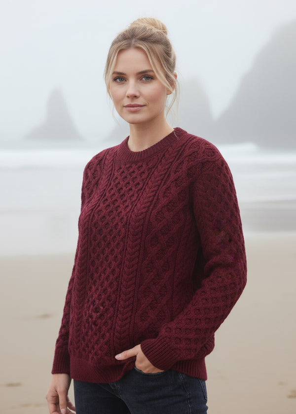 IrelandsEye Women's Aran Sweater | Claret
