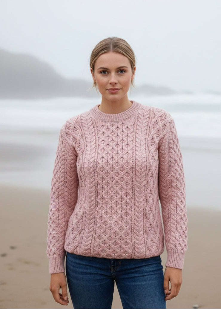 IrelandsEye Women's Aran Sweater | Pink