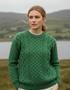 IrelandsEye Women's Aran Sweater | Green Marl