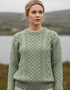 Women's Aran Sweater - Sage Marl | 100% Merino Wool | IrelandsEye