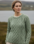 IrelandsEye Lambay Lattice Cable Aran Sweater | Sage Marl