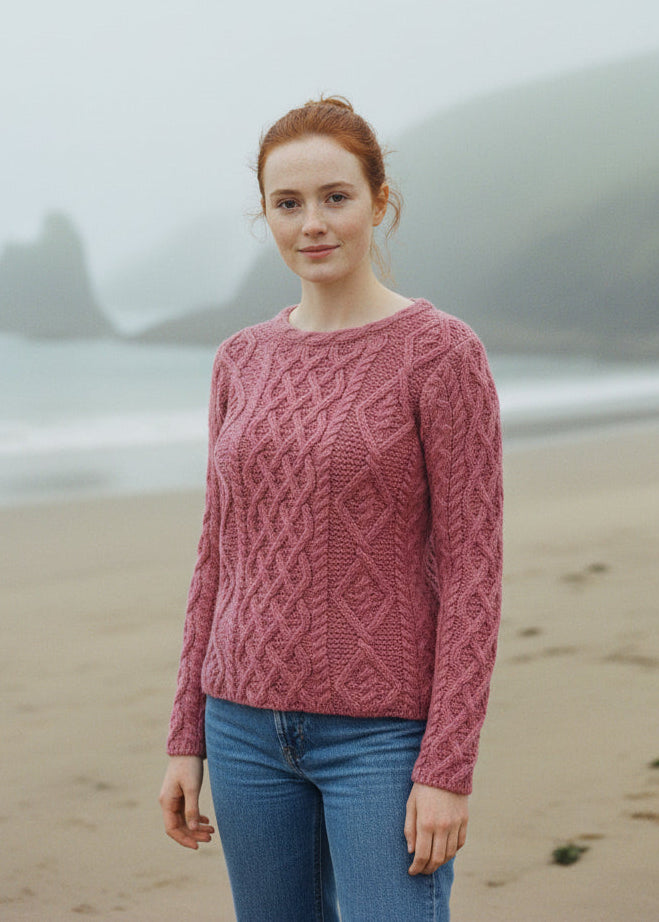 IrelandsEye Lambay Aran Sweater | Rosa Pink