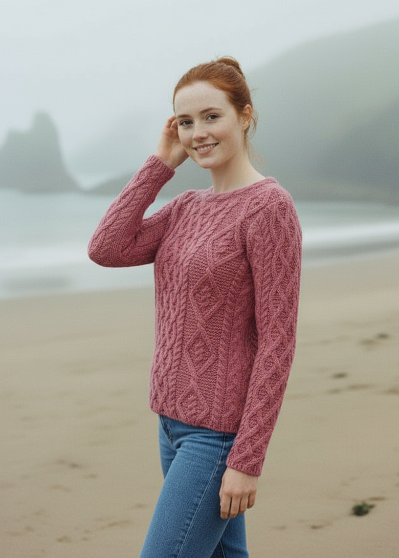 Lambay Aran Sweater | Rosa Pink