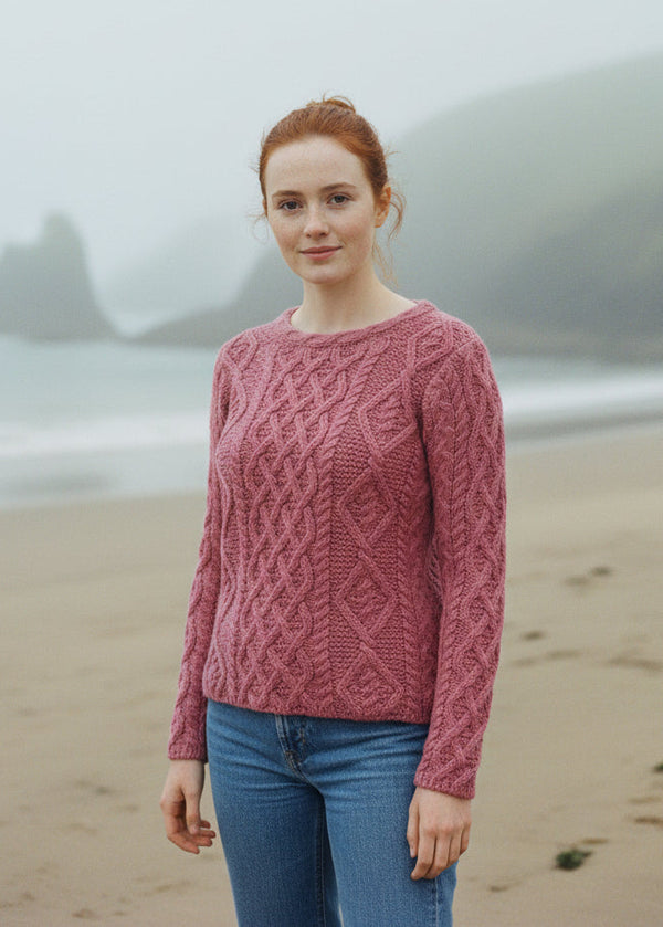 IrelandsEye Lambay Aran Sweater | Rosa Pink