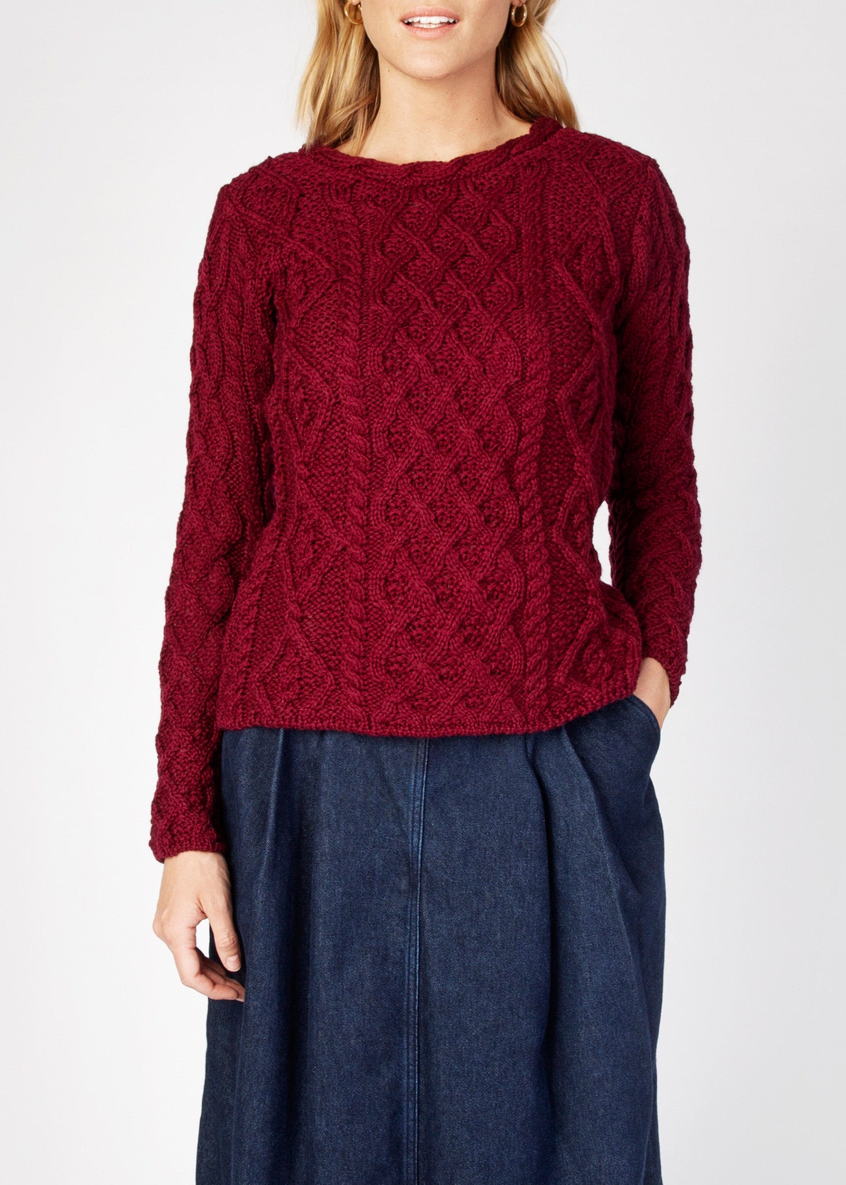 IrelandsEye Lambay Aran Sweater | Claret