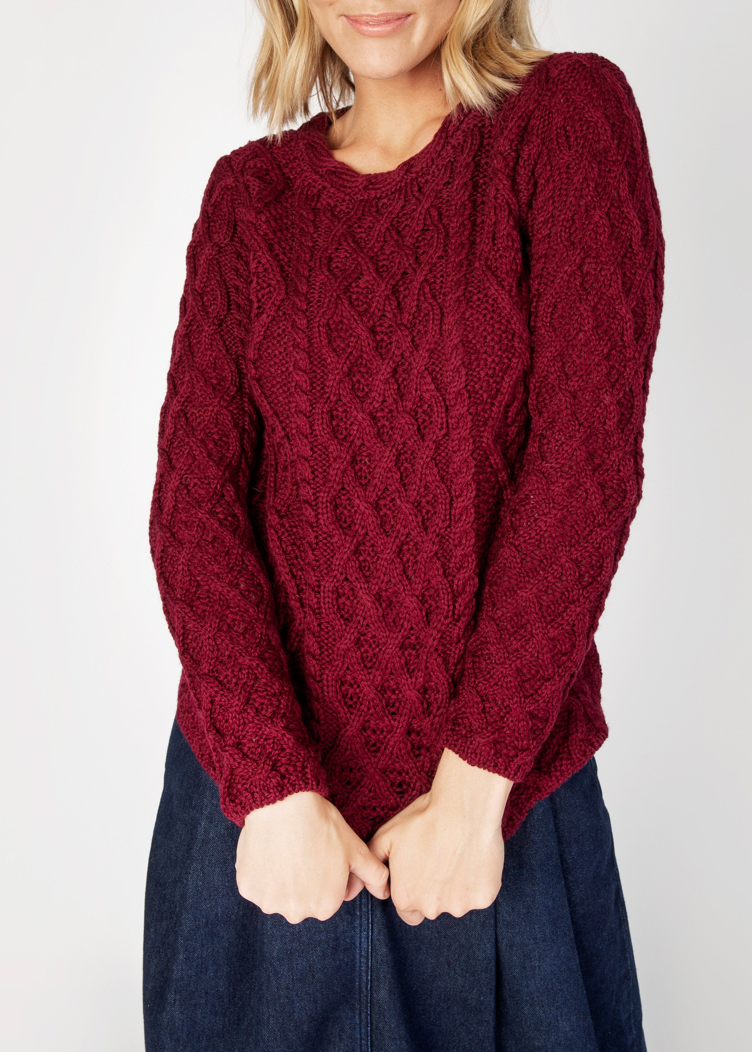 IrelandsEye Lambay Aran Sweater | Claret