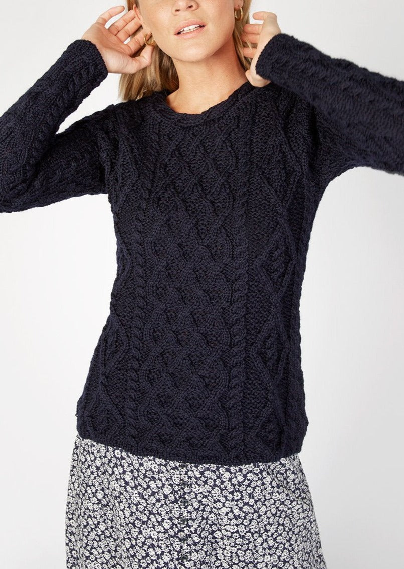 IrelandsEye Women's Lambay Aran Sweater | Navy