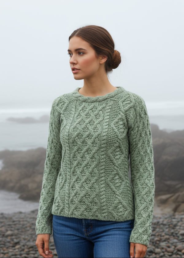 IrelandsEye Lambay Aran Sweater | Sage Marl