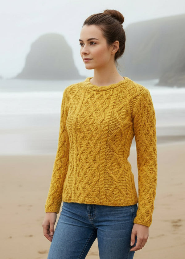 IrelandsEye Women's Lambay Aran Sweater | Sunflower