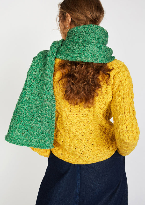 Merino Aran Scarf - Green Marl