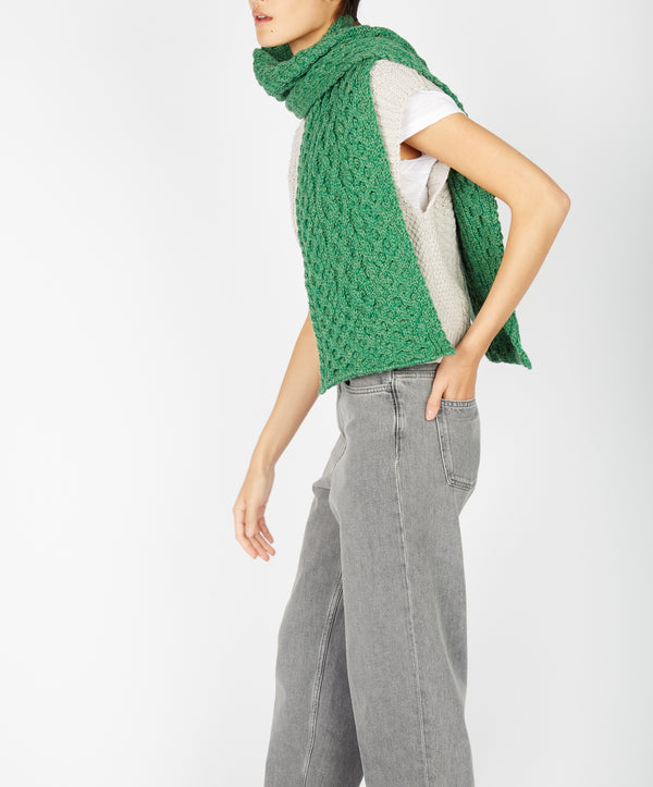 Merino Aran Scarf | Green Marl