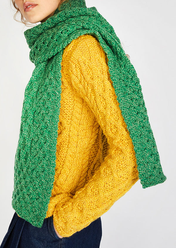 Merino Aran Scarf - Green Marl