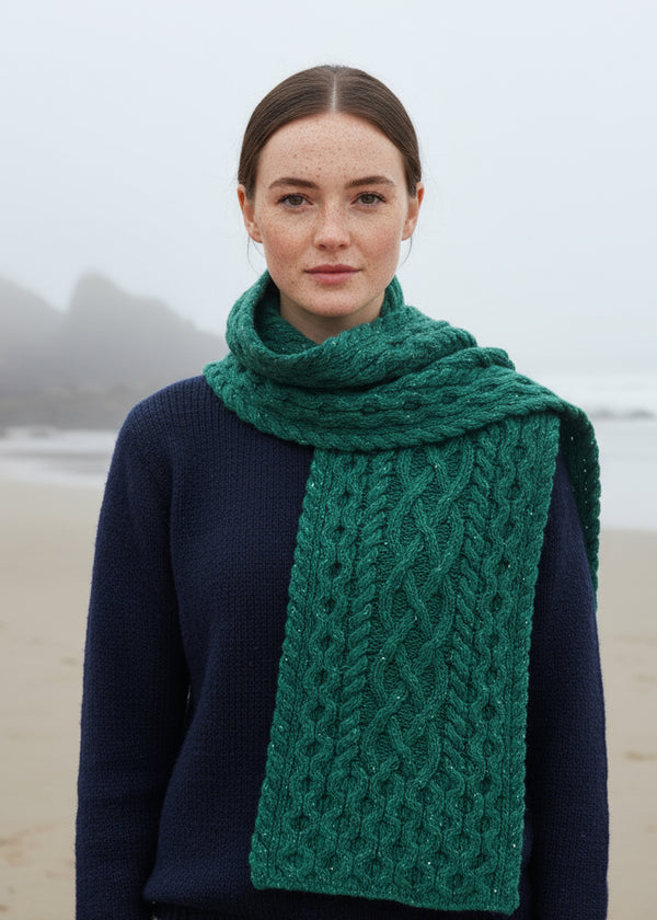 IrelandsEye Luxe Aran Scarf | Green Garden