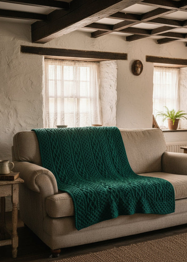 IrelandsEye Cashmere Merino Green Garden Aran Throw