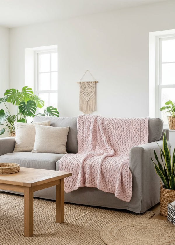 IrelandsEye Cashmere Merino Aran Throw | Pink Mist