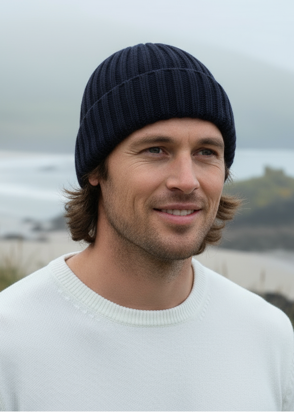 IrelandsEye Ribbed Merino Hat | Navy