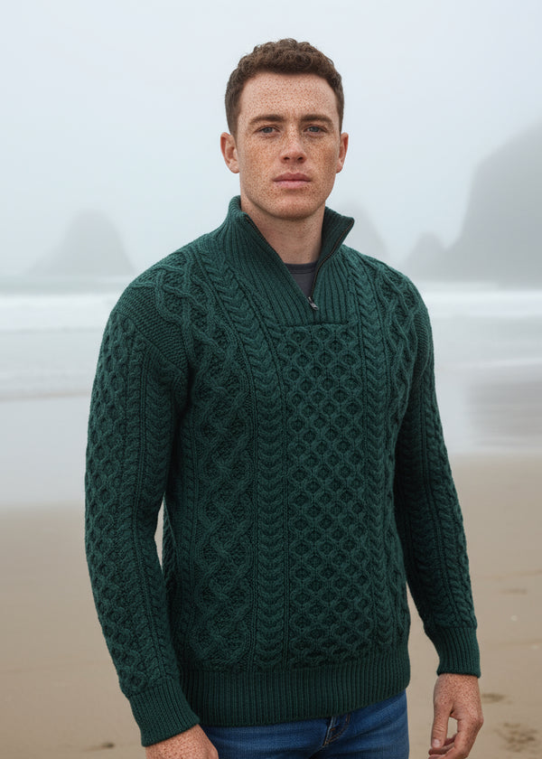 IrelandsEye Men's Dromore Aran Sweater | Green