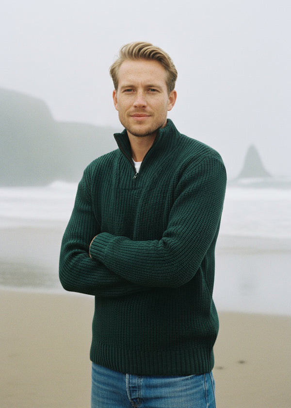 IrelandsEye Men's Ribbed Zip Neck Sweater | Green