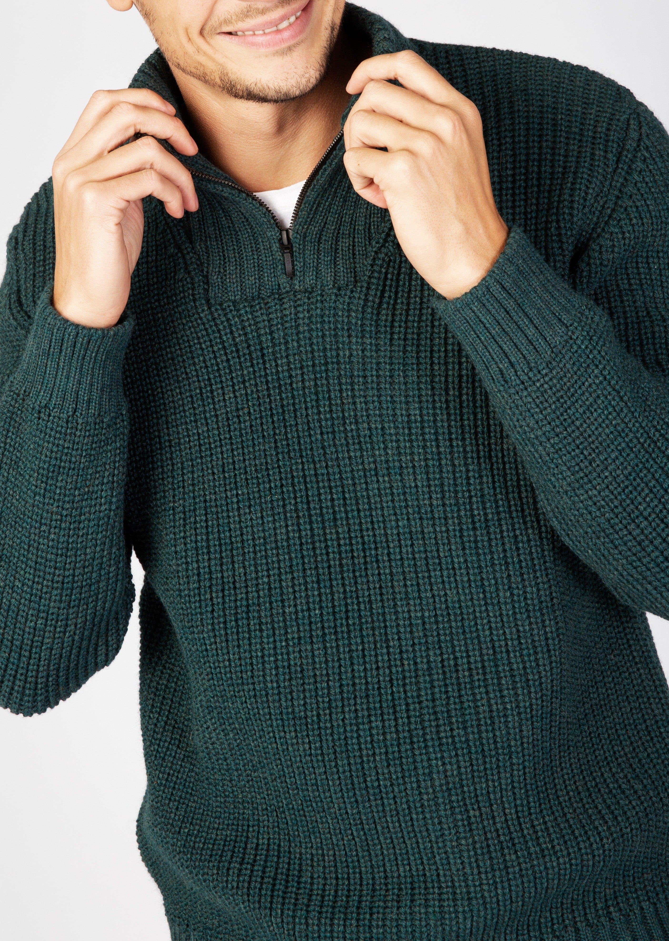 IrelandsEye Men's Ribbed Zip Neck Sweater | Green