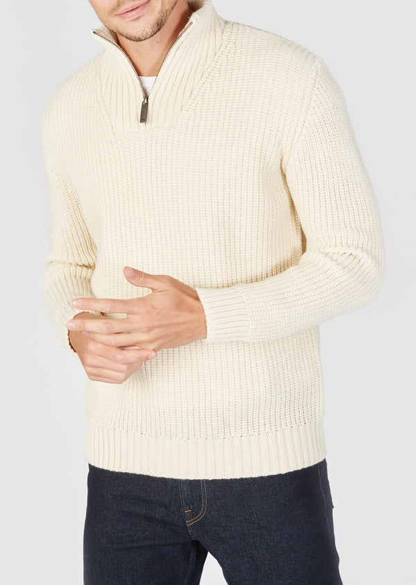 IrelandsEye Women's Ribbed Zip Neck Sweater | Natural