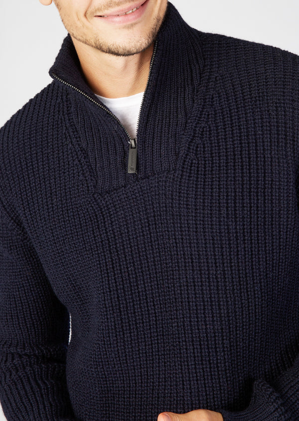 IrelandsEye Men's Ribbed Zip Neck Sweater - Navy