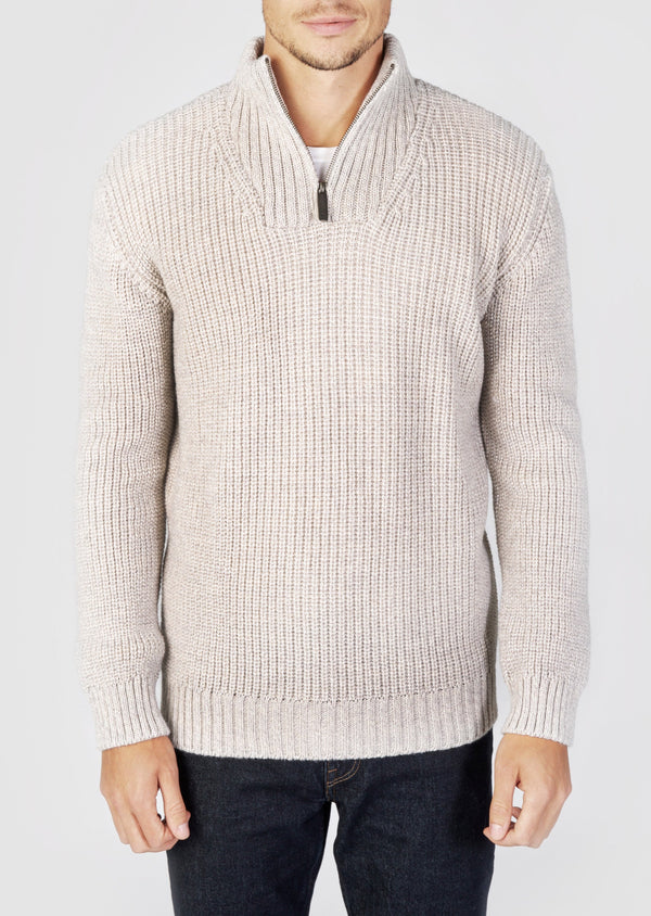 IrelandsEye Men's Ribbed Zip Neck Sweater | Silver Marl