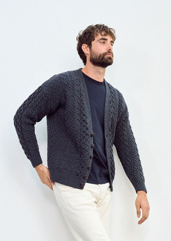 Aran V-Neck Cardigan - Charcoal