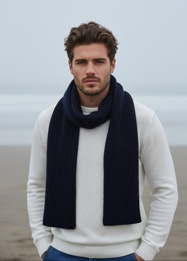 IrelandsEye Ribbed Merino Scarf | Navy