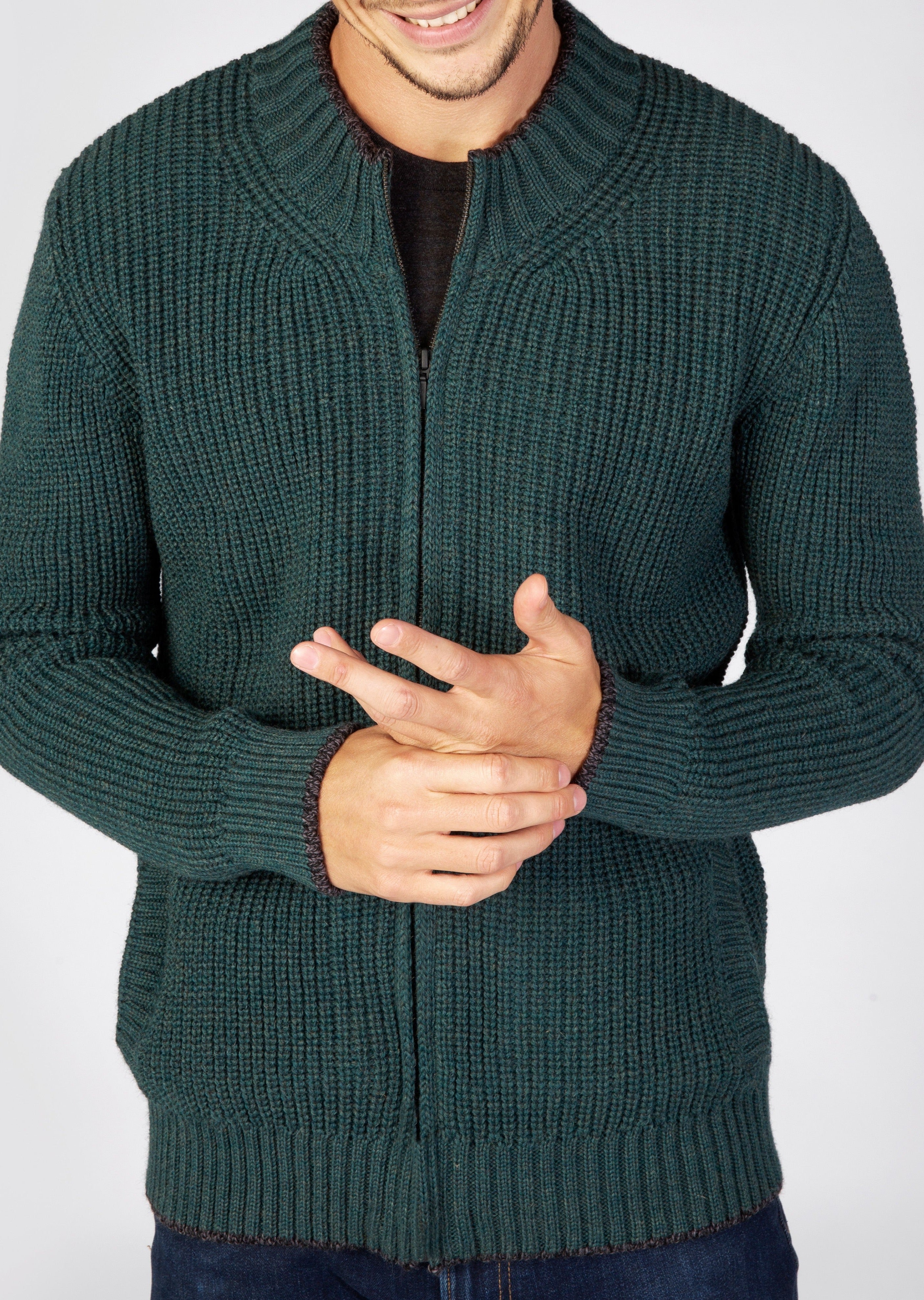 IrelandsEye Men's Zipped Ribbed Cardigan | Evergreen