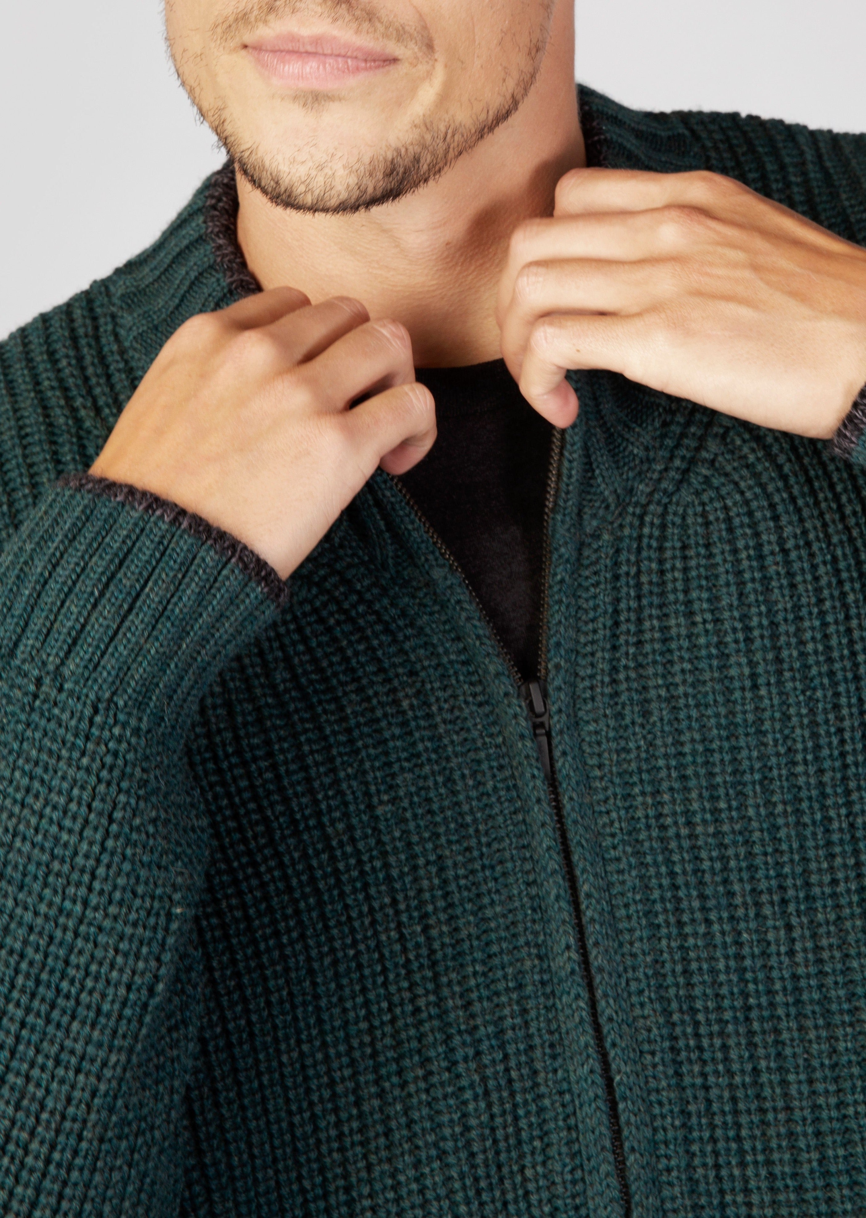 IrelandsEye Men's Zipped Ribbed Cardigan | Evergreen