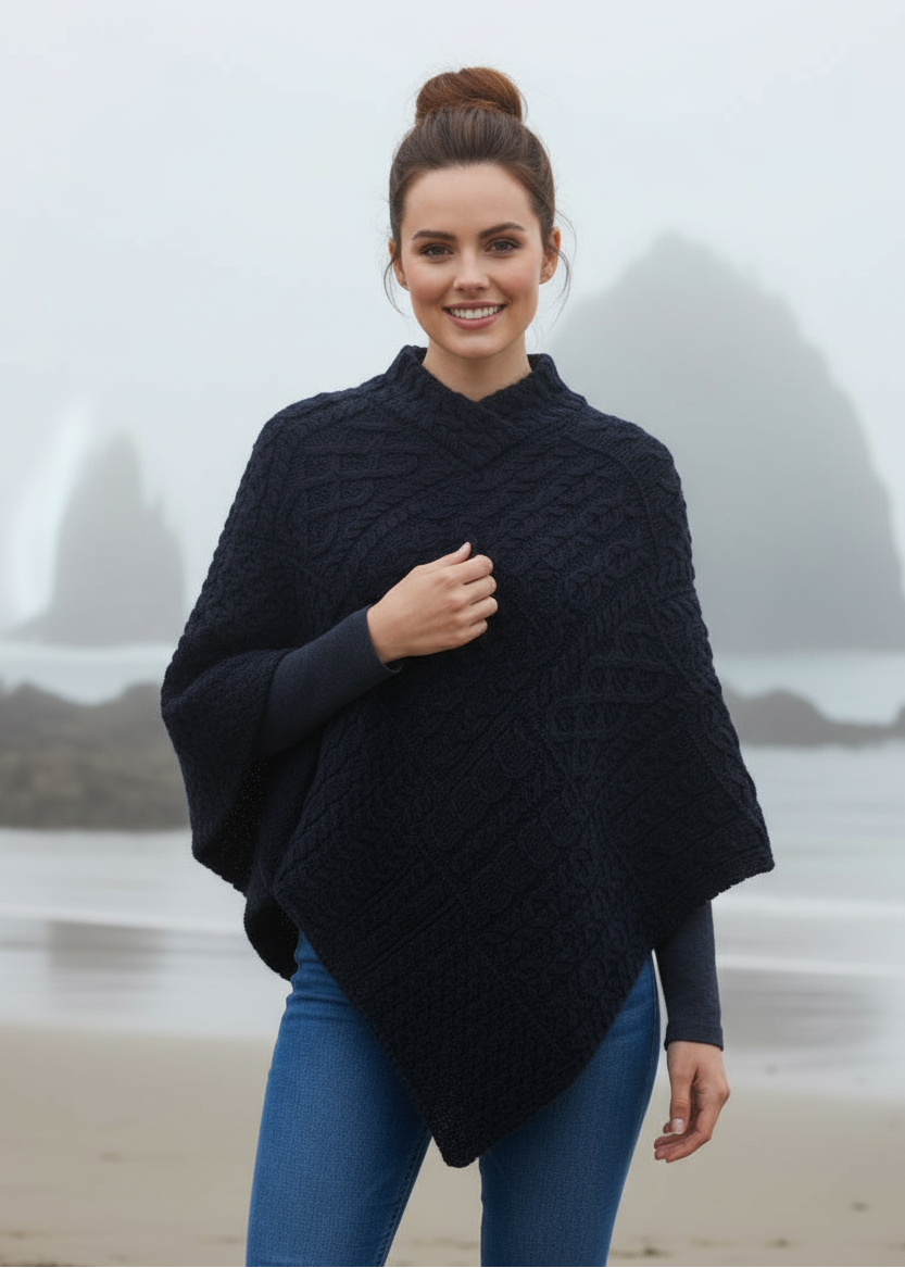 Aran Poncho | Navy