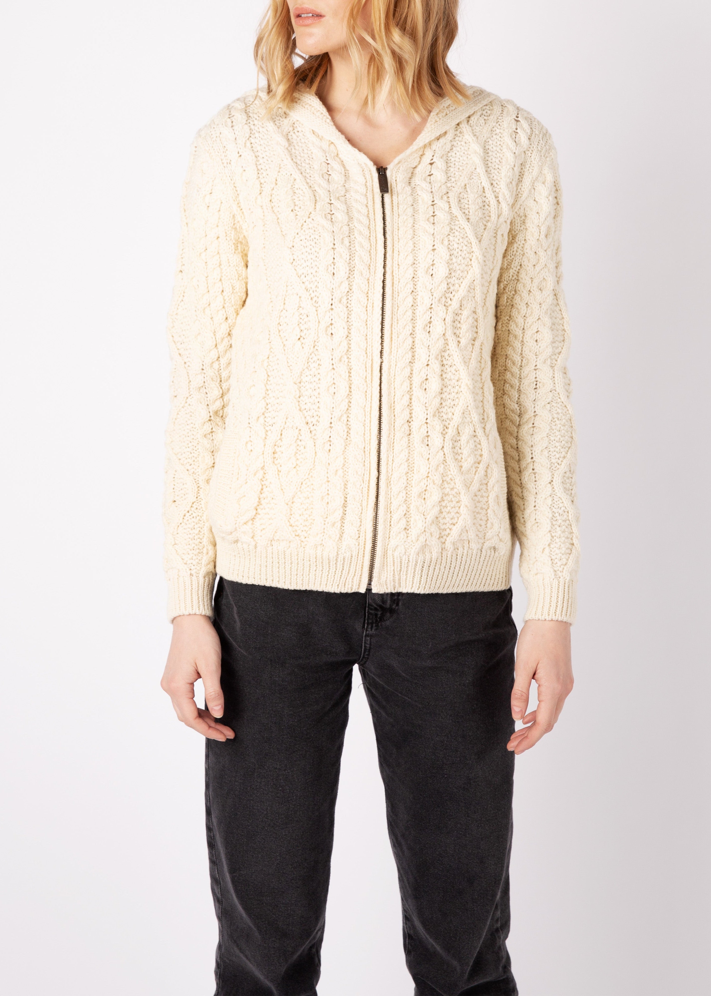 IrelandsEye Women's Aran Hooded Cardigan | Natural
