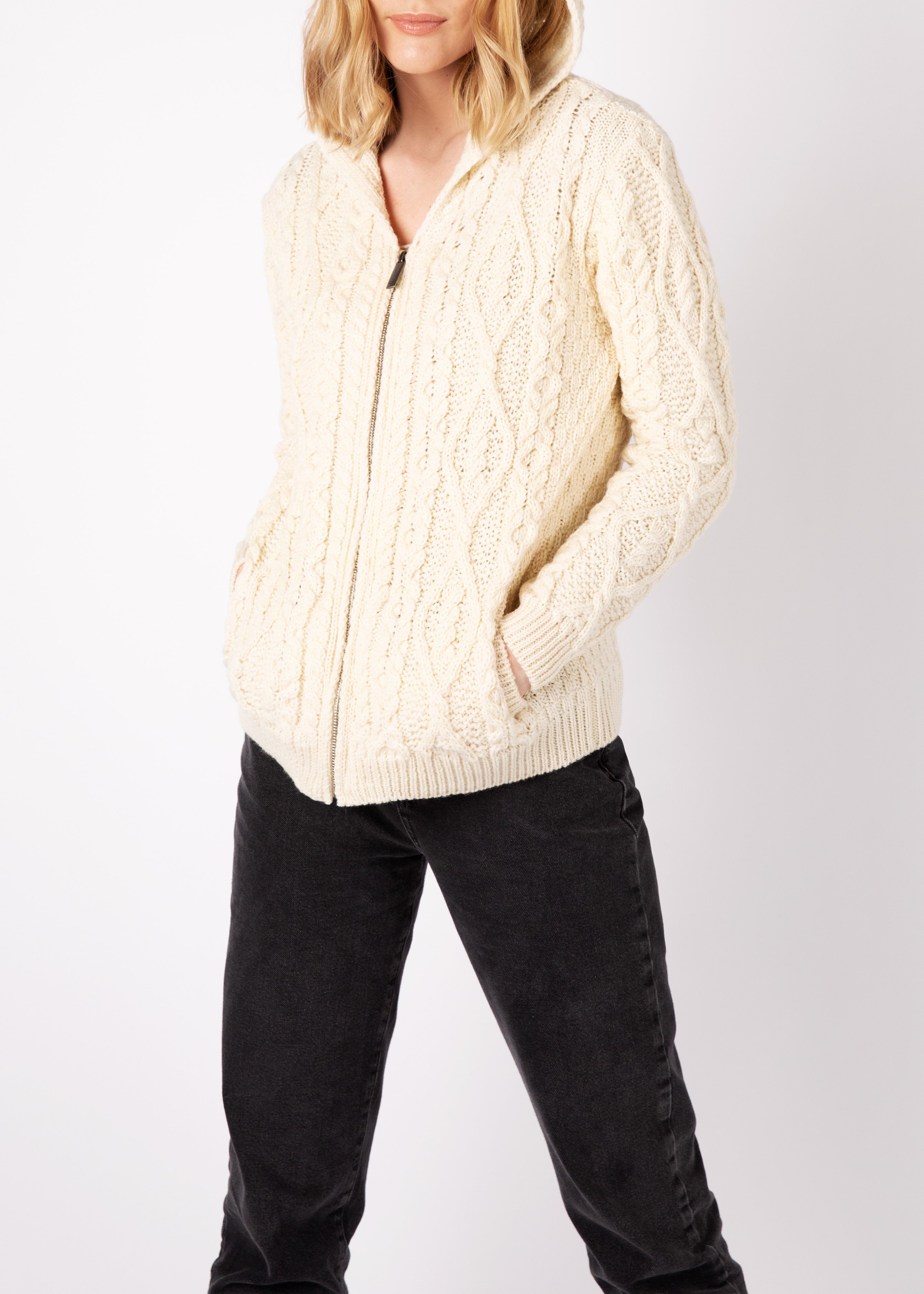 IrelandsEye Women's Aran Hooded Cardigan | Natural
