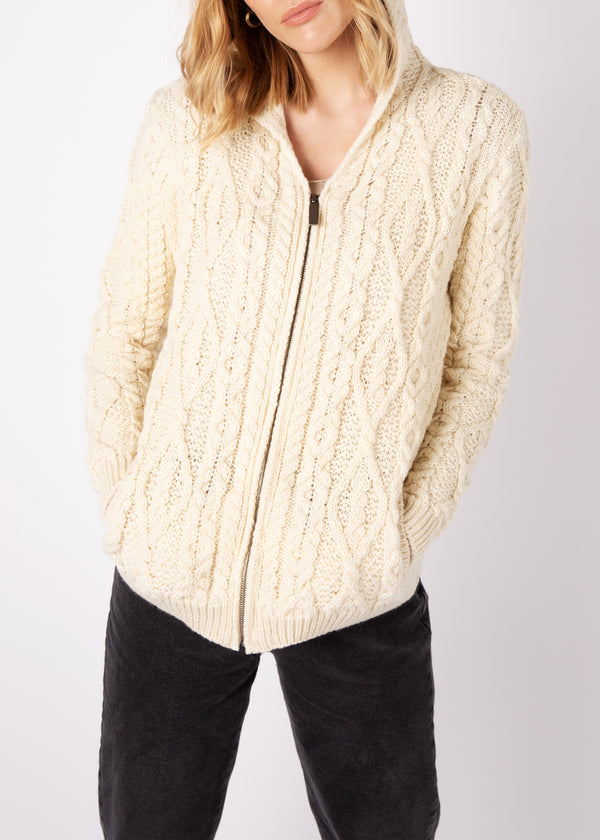 IrelandsEye Women's Aran Hooded Cardigan | Natural