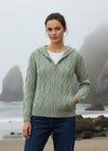 IrelandsEye Women's Aran Hooded Cardigan | Sage Marl