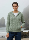 Women's Aran Hooded Cardigan | Sage Marl