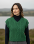 Women's Sweetpea V-Neck Aran Vest | Irish Merino Wool | Green