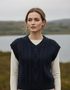 Women's V Neck Aran Vest | Navy