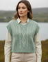 Women's V Neck Aran Vest | Sage Marl