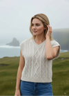 Women's V Neck Aran Vest | Silver Marl