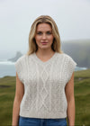 Women's V Neck Aran Vest | Silver Marl