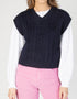 Women's V Neck Aran Vest | Navy
