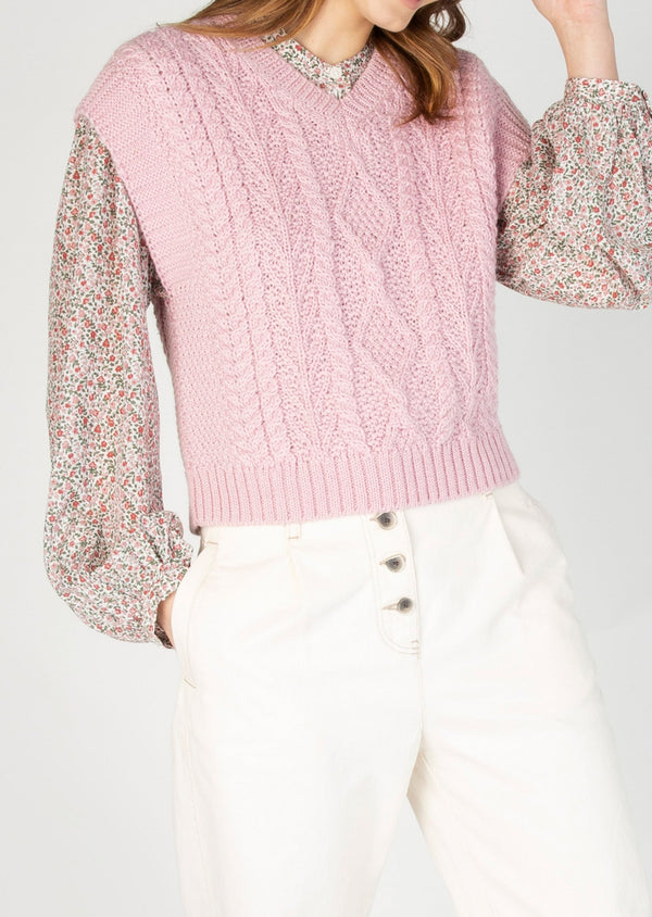 IrelandsEye Women's V Neck Aran Vest | Pink