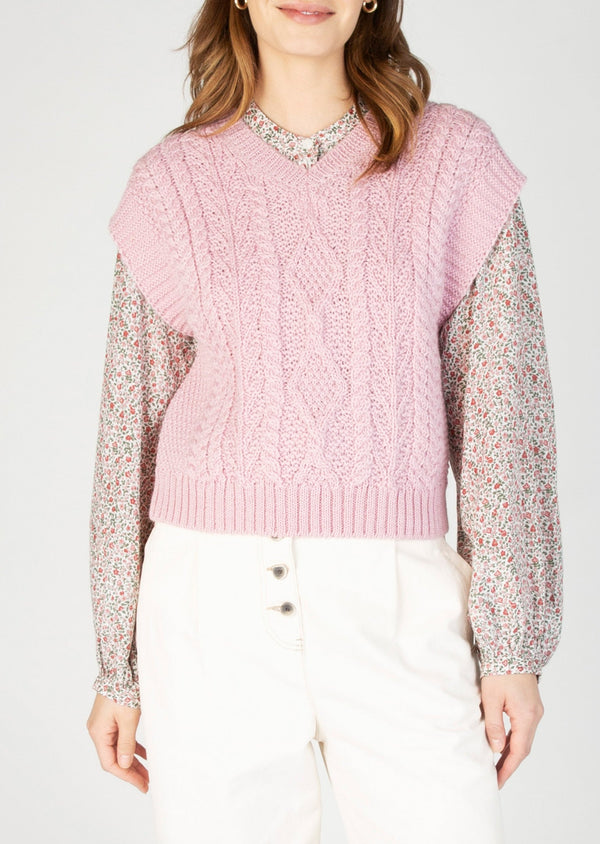 IrelandsEye Women's V Neck Aran Vest | Pink